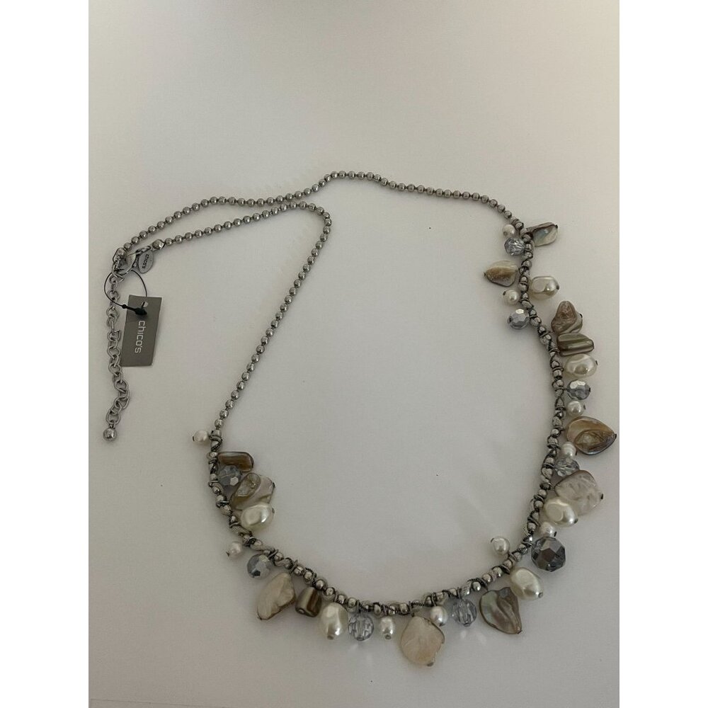 NWT Chico's Silver Tone Multi Design Beaded BIANCA Adjustable Necklace - Picture 2 of 5